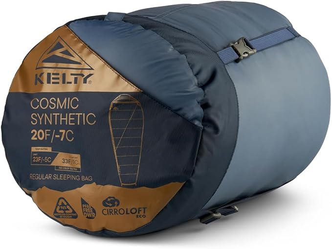 Kelty Cosmic Synthetic Fill 20 Degree Backpacking Sleeping Bag – Compression Straps, Stuff Sack Included