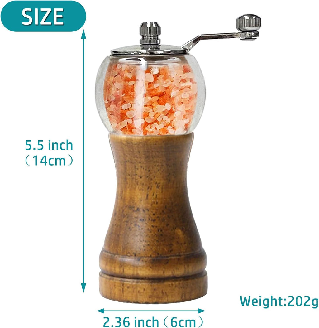 Salt and Pepper Grinder Set 2pcs-6in Pepper Mills Classical Roast Black Wooden Manual Pepper Grinder Set Metal Hand Shake Sea Salt Mill, Ceramic Core Grinding Fresh Ground Pepper Sea Salts