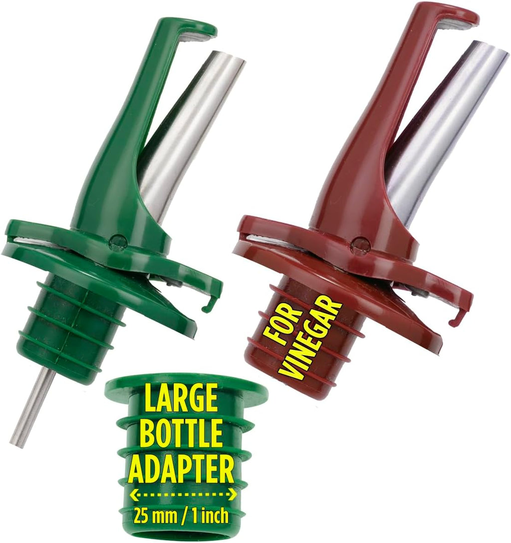 Poura Oil and Vinegar Dispenser Spouts | Airtight ClickSeal Bottle Pourers Keeps Oil Fresh with Built-in Caps | Use Your Own Bottles as Oil & Vinegar Dispensers | Dishwasher Safe