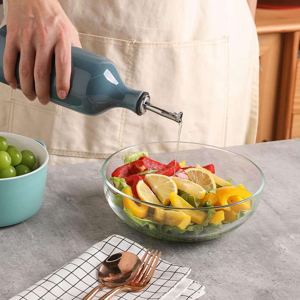 Sweejar Ceramic Olive Oil Dispenser Bottle, 20 Oz Relief Opaque Oil Cruet Protects Oil To Reduce Oxidation, Suitable for Storage Oil, Vinegar, Soy Sauce, Coffee Syrup, Liquids, Pack of 1 (White)