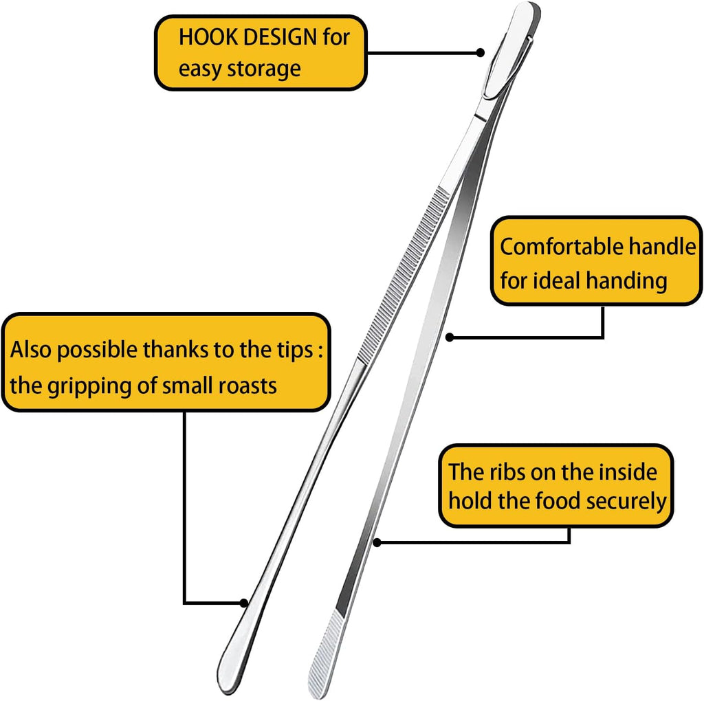 JETKONG 12-Inch Fine Tweezer Tongs Long Cooking Tweezer Stainless Steel Kitchen Tweezers
