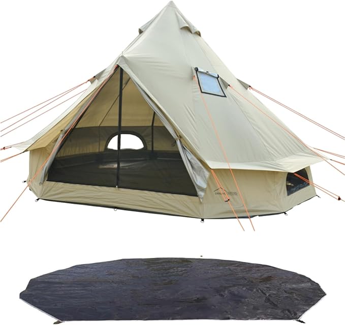 DANCHEL OUTDOOR B2A Waterproof Roomy Interior Yurt Tent, No Center Pole Bell Tent 4/8 Person Family Camping Glamping, 4 Season Hot Tents with Stove Jack 300D Oxford Nylon, 13ft/16.4ft Khaki