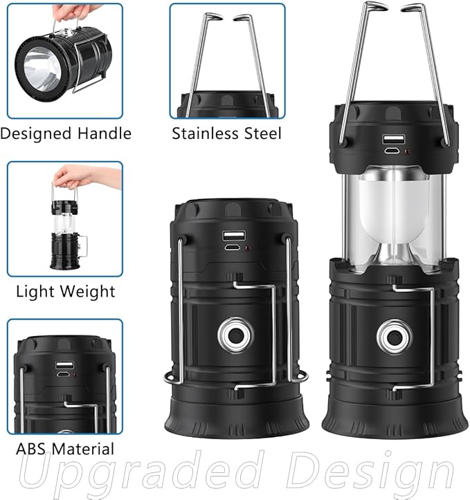 2024 Rechargeable Mini Solar Camp Lanterns - Collapsible Portable LED Camping Lantern for Power Outages Lightweight Flashlight Survival Kits for Indoor Outdoor Tent Home Emergency Essentials Hiking