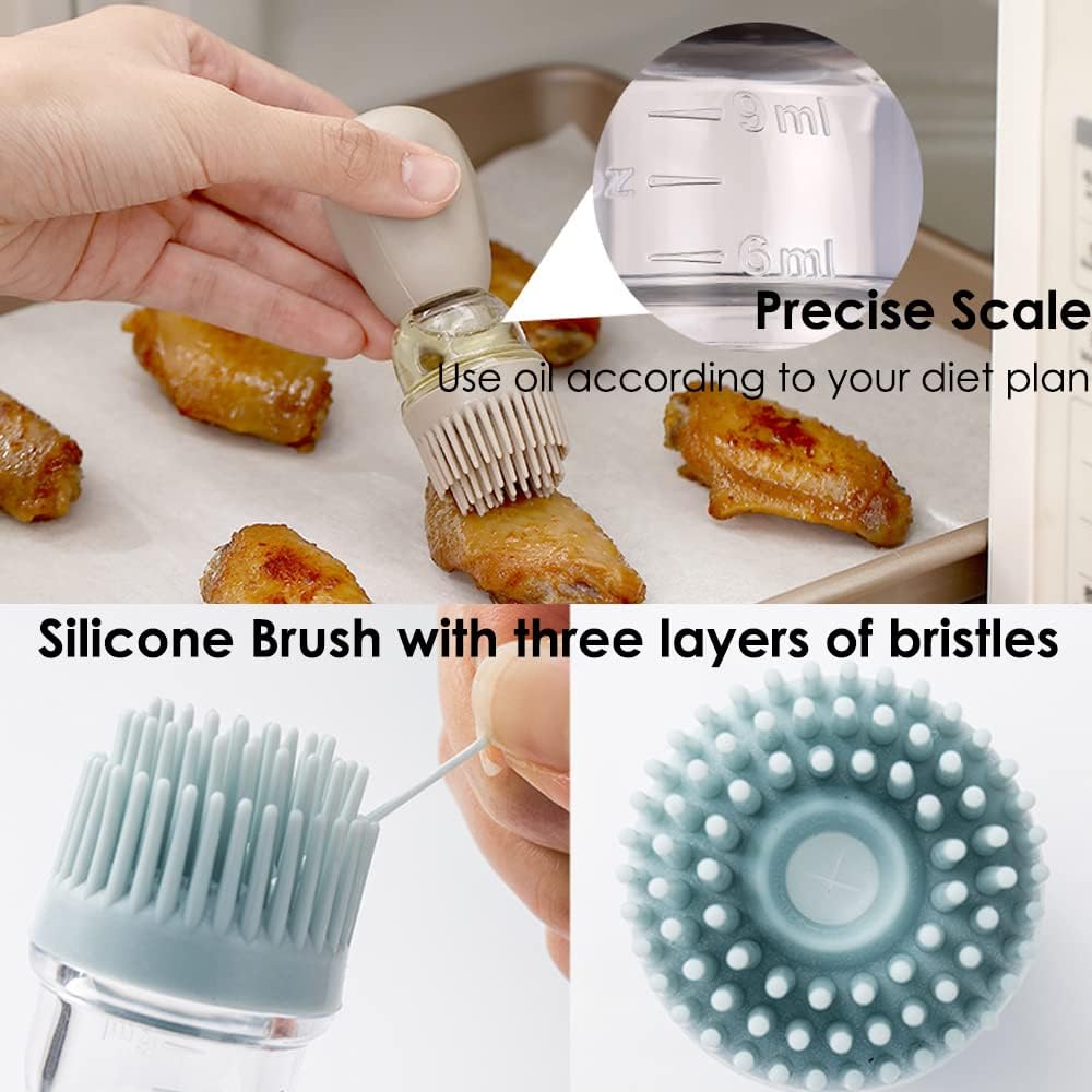 Oil Dispenser with Brush - 3 Pack 2 IN 1 Olive Oil Dispensing Bottle with Basting Brush for Cooking Frying Baking Kitchen, 180ml, T-OB21 Blue+Grey+Green