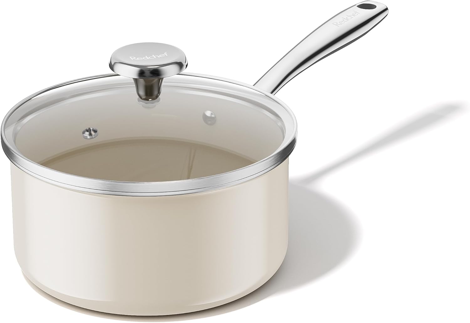 Redchef Ceramic Sauce Pan with Lid, 2.5QT Small Saucepan, Nonstick Cooking Pot with Stay-Cool Handle, Kitchen Non Toxic Soup Pot, PTFE & PFOA Free, Oven Dishwasher Safe, Compatible All Stovetops-Beige