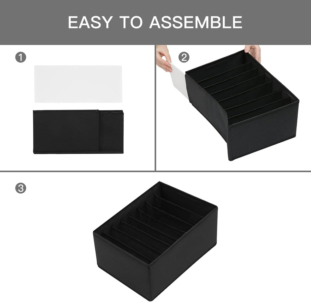 Qozary 4 Pack Drawer Organizers for Clothing, 8 Grids Foldable Closet Organizers and Storage Bins for Bedroom, Dresser Organizer Boxes for Thin T-shirts, Tank Tops (Black, Upgrade Height)