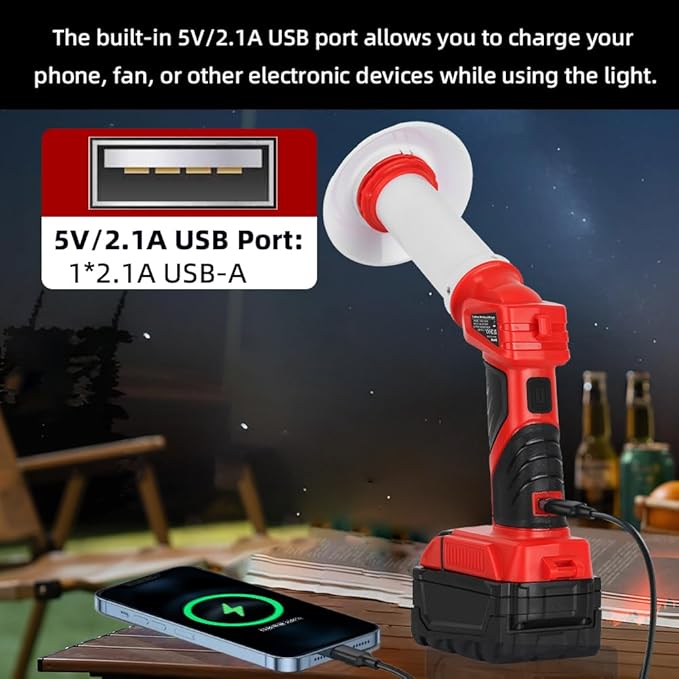 8W 800LM Lantern for Milwaukee 18V M18 Li-Ion Outdoor Portable Camping Lantern with Hook, USB Output, Emergency Light, Perfect for Camping, Hiking, and Outdoor Activities(Battery not Included)