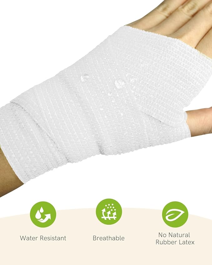 FriCARE Self Adhesive Bandage Wrap, Medical Tape in First Aid Kit, Cohesive Bandages for Wounds Sport Vet, FSA/HSA Eligible, 2 Inches X 5 Yards 6 Rolls, White