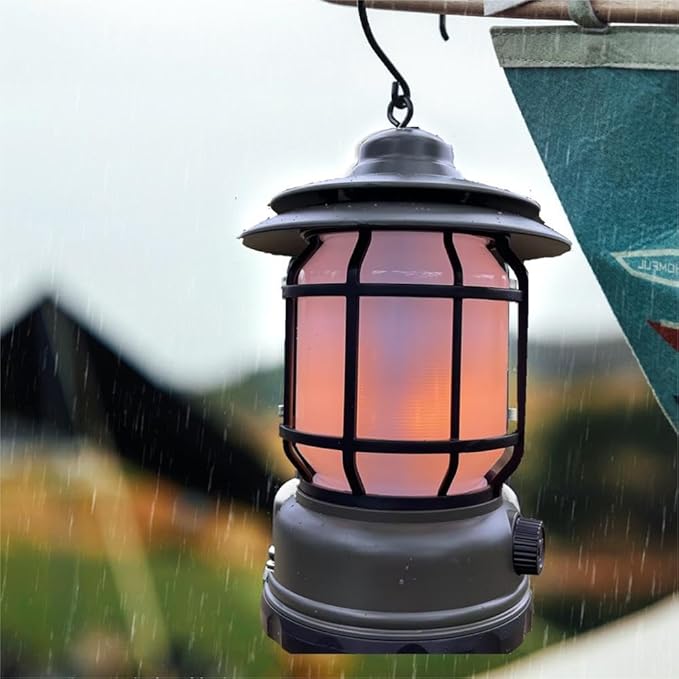 2PACK Rechargeable Camping Lantern, Flame Decorative Table Lamp, 2 Modes LED Light with Hook,Dimmable Vintage Style,Portable Waterproof Camping Light for Indoor/Outdoor Use (2)