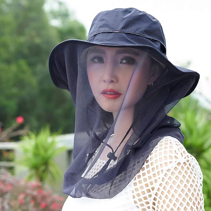 Mosquito Head Net Hat, Safari Sun Hat with Veil Mesh Protection from Insect