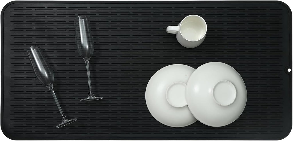 Silicone Dish Drying Mat for Multiple Usage,Easy clean,Eco-friendly,Heat-resistant Silicone Mat for Kitchen Counter or Sink,Refrigerator or Drawer Liner Black 5XL 36inches x 18inches