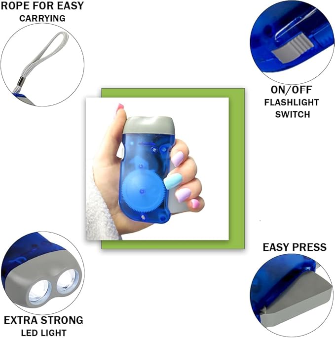 Evelots Hand Crank Emergency Flashlights -12 Pack- Camping, Home, Car - Double LED Bright Lights - Great for Hiking, Outdoor Sports, Power Outage Easy to Use