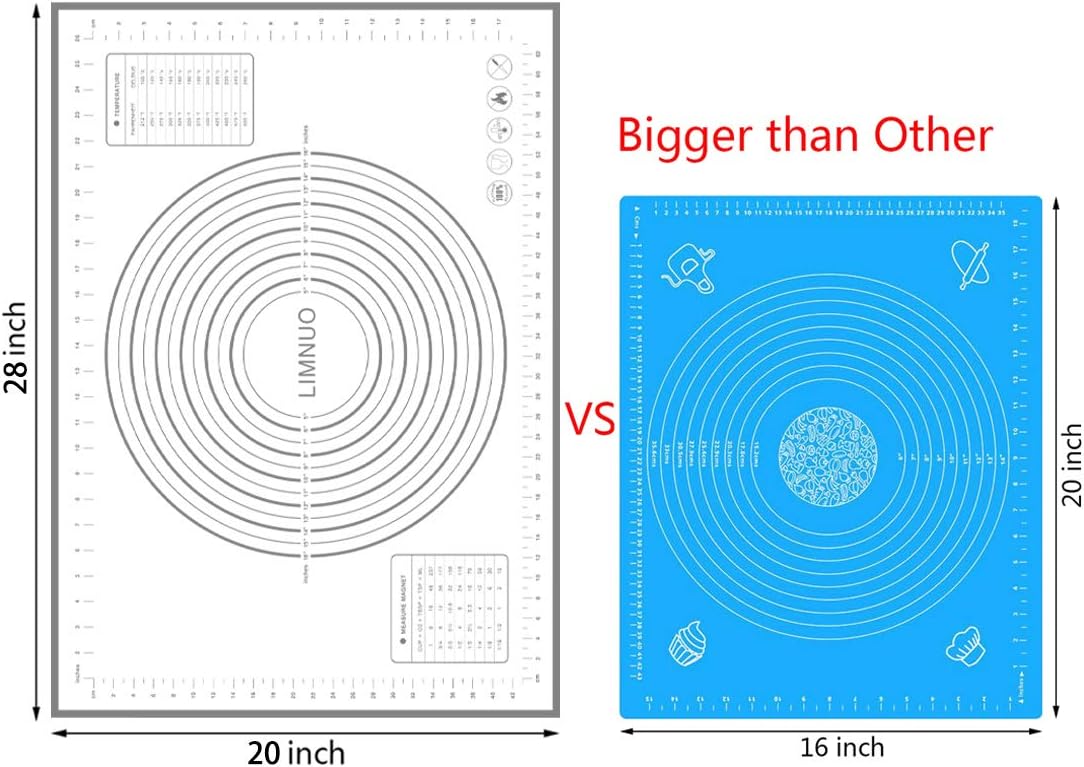 Silicone Baking Mat，Non Stick Rolling Dough with Measurements for Pie Pizza Cookies Fondant Making，Extra Thick Non Slip Silicone Pastry Mat