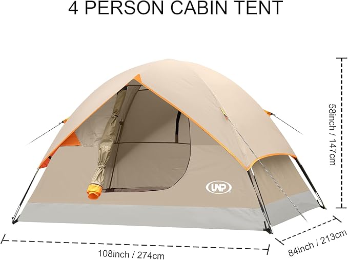 UNP Camping Tent 2/3/4/6 Person Dome Tent, Easy to Set Up for Camping, Lightweight Camping Tent, Portable Camping Tent for Outdoor and Backpacking Beaches