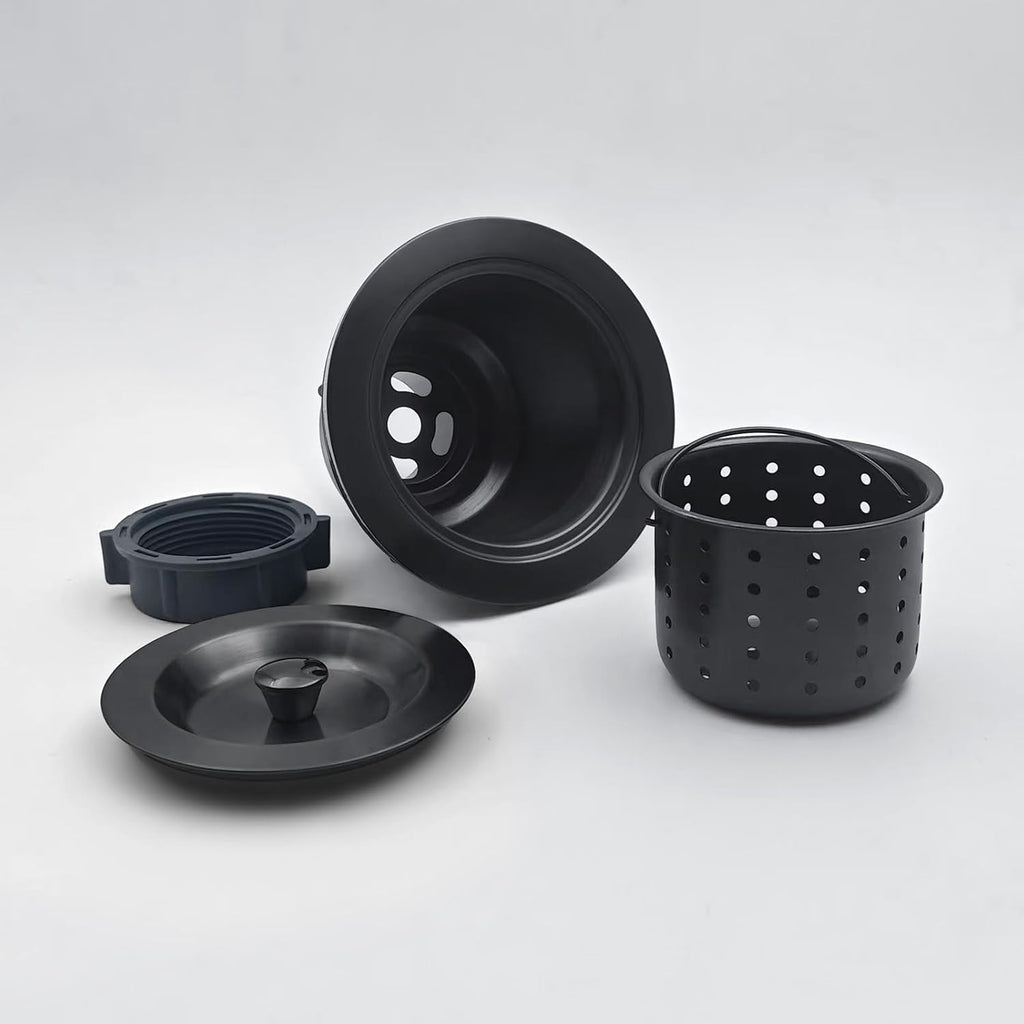 3-1/2-Inch Kitchen Sink Drain Strainer Assembly Kit Black, GZILA Deep Waste Basket Strainer with Sealing Lid Sink Stopper, 304 Stainless Steel