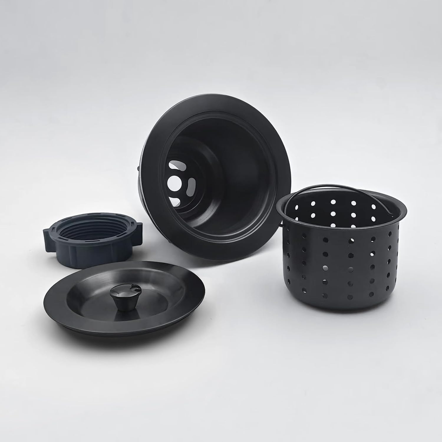 3-1/2-Inch Kitchen Sink Drain Strainer Assembly Kit Black, GZILA Deep Waste Basket Strainer with Sealing Lid Sink Stopper, 304 Stainless Steel