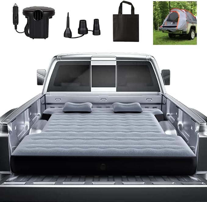 Camping Pickup Truck Bed Air Mattress Thicken Sleeping Pad for 5.5-5.8Ft Full-Size Short Truck Beds Outdoor Camping Car Travel(Grey)