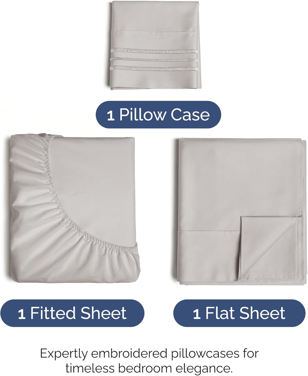 Twin Size 3 Piece Sheet Set - Comfy Breathable & Cooling Bed Sheets Set - Hotel Luxury Bedding for Women, Men, Kids, Teens, Boys & Girls - Deep Pockets, Soft and Wrinkle Free - Oeko-Tex - Light Grey