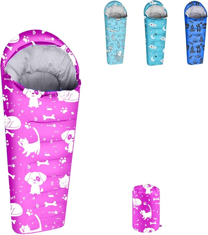 KidzAdventure Mummy Style 32 – 59F Kids Sleeping Bag with Pillow Sleeve, 4 Season, Lightweight and Backpacking Style, Ideal for Camping, Sleepover, Boys, Girls, Youth and Toddlers