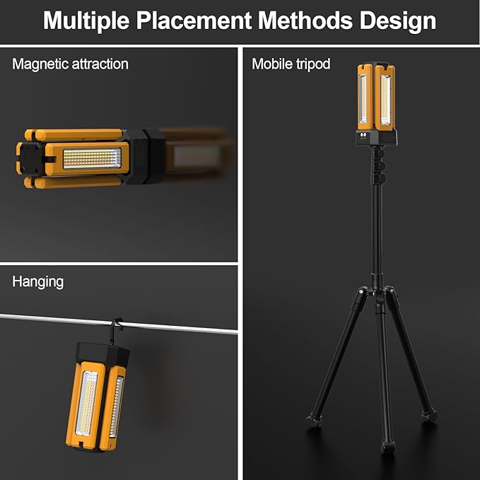 13200mAh Rechargeable Solar Work Light with Folding Stand Support and Portable Carrying Bag, 8000 Lumen Stepless Dimmable, 4 Lighting Modes, White/Warm/Warm White (Standard)