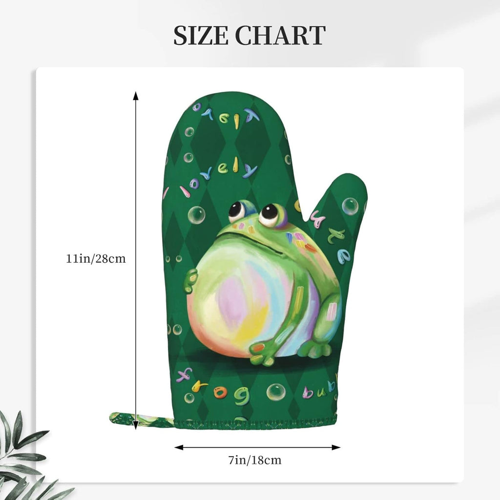 Cute Frog Oven Mitts and Pot Holders Sets of 2,Resistant Recycled Infill Silicone Non-Slip BBQ Gloves for Kitchen,Cooking,Baking,Grilling
