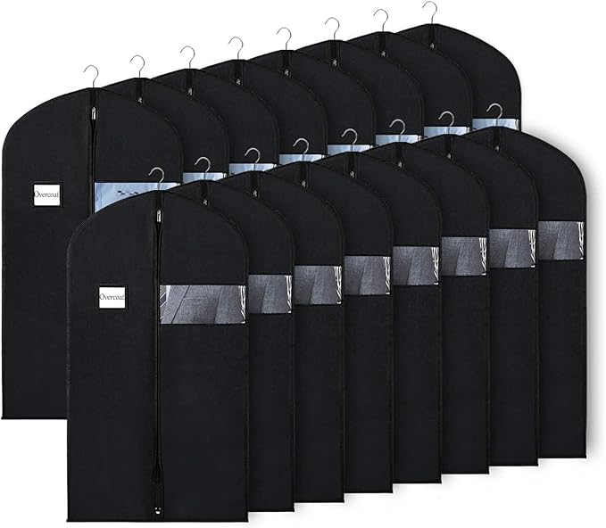 Univivi 16 Pack Suit Bags Garment Bag for Men Storage 40-inch Clothes Cover with Clear Window and ID Card Holder for Suit Jacket, Skirt, Shirt and Coat