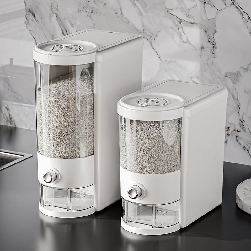 12 Lbs Rice Container with Measuring Cup, Upgraded Built-in Fresh Box, Cereal Dispenser Storage with Lids for Home Kitchen Pantry Rice Soybean Corn And large grain grains-White