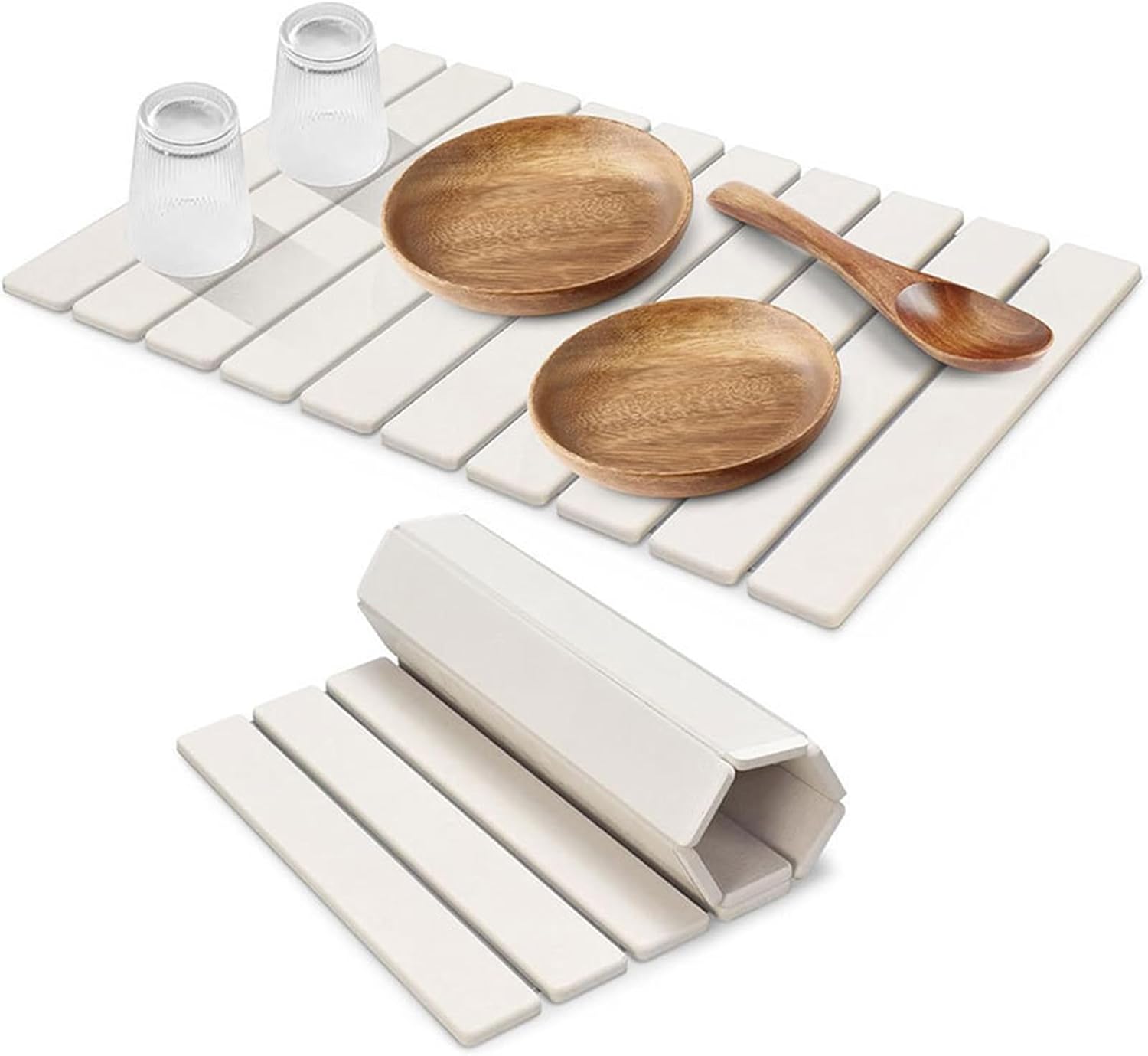 Stone Drying Mat for Kitchen Counter, Stone Dish Drying Mat Foldable, Super Absorbent Diatomaceous Earth Quick-drying Draining Mat for any Kitchen Countertop (White B, 23.6”x15.4”)