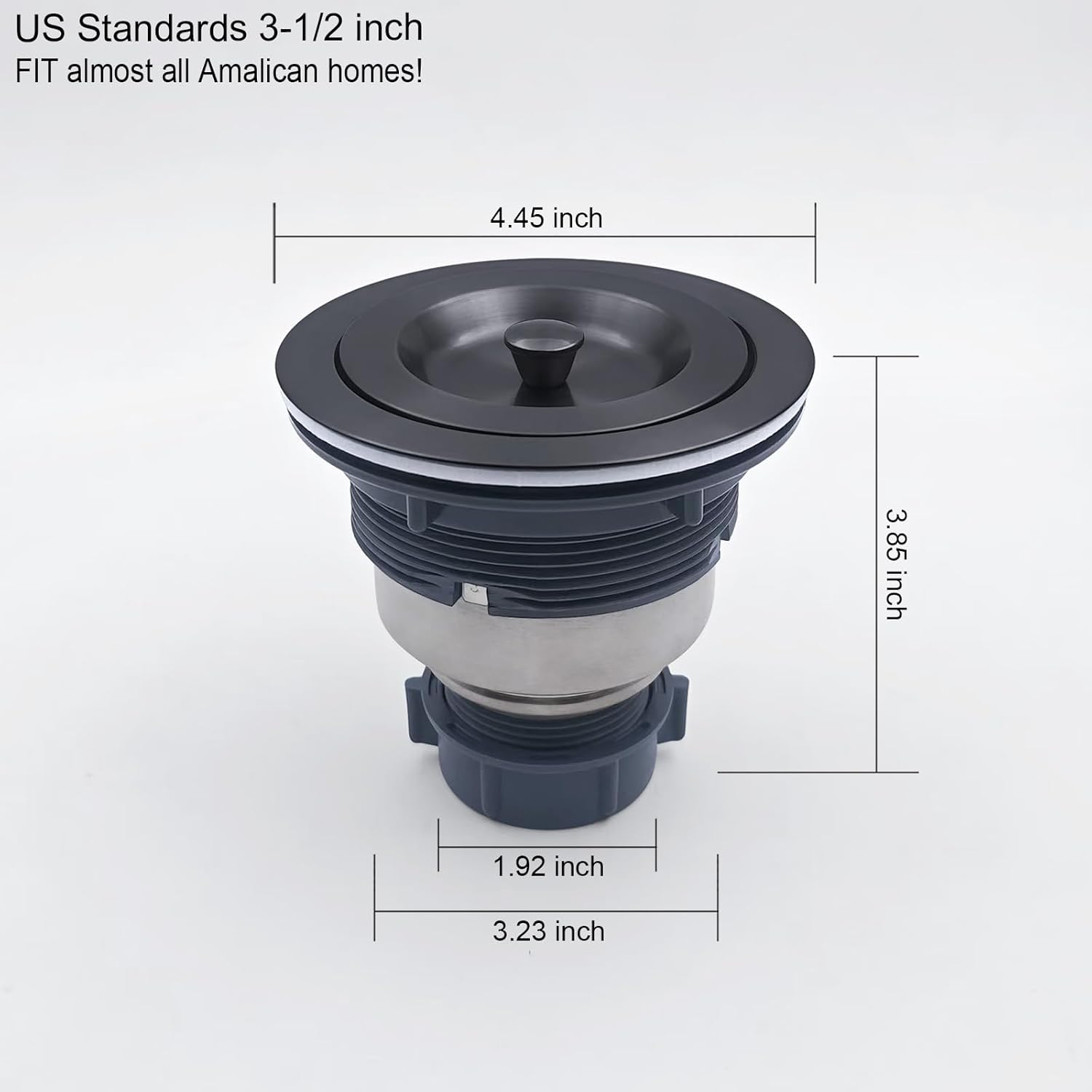 3-1/2-Inch Kitchen Sink Drain Strainer Assembly Kit Black, GZILA Deep Waste Basket Strainer with Sealing Lid Sink Stopper, 304 Stainless Steel