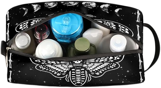 Gothic Skull Black Hanging Toiletry Bag,Travel Hygiene Kits,Waterproof Makeup Carry-on Bags,Cosmetic Bag,Approved Shave Dopp Kit for Toiletries Shower Bathroom Halloween Accessories Gifts