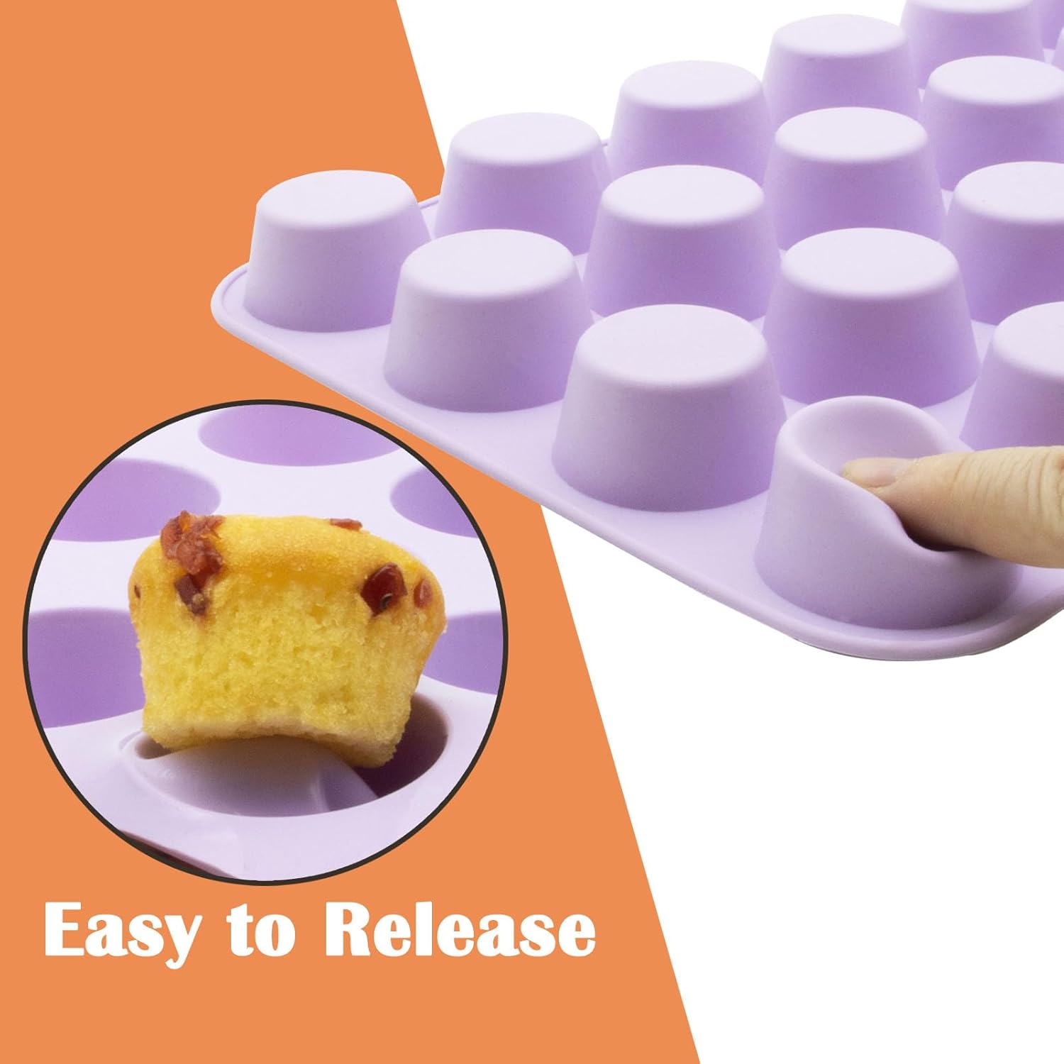 24 Cups Silicone Mini Muffin Pan Set, Nonstick Mini Cupcake Pans, BPA Free Small Muffin Tin for Baking, Set of 2 (Green+Purple)