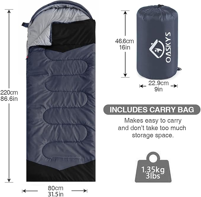 oaskys Camping Sleeping Bag - 3 Season Warm & Cool Weather - Summer Spring Fall Lightweight Waterproof for Adults Kids - Camping Gear Equipment, Traveling, and Outdoors