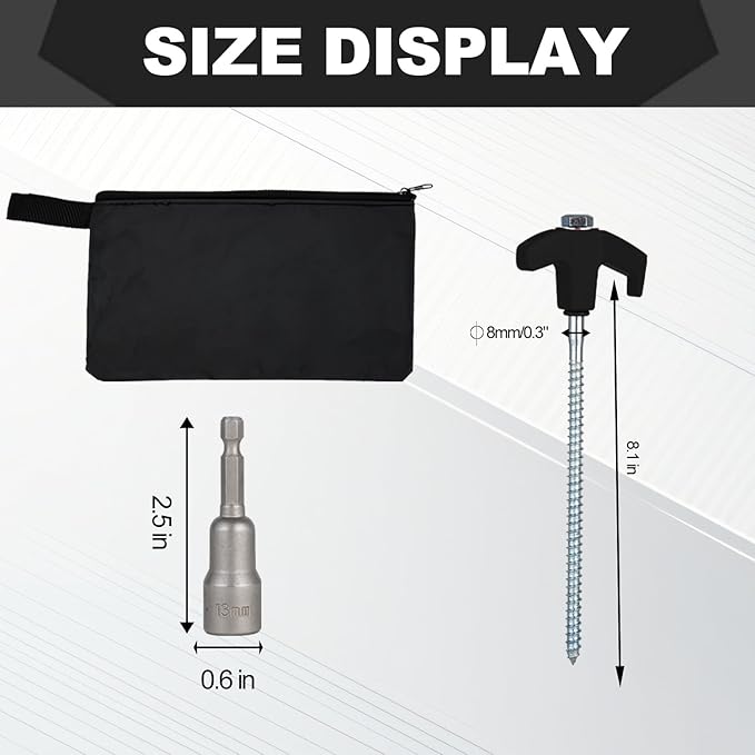 12 Pack Screw in Tent Stakes Heavy Duty,8 Inch Ground Anchors Screw in,Metal Stakes with Hex Head Driver,Camping Tent Accessories.(Black)