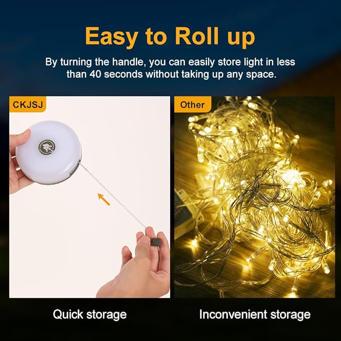 2 Pack Camping String Lights - 4 in 1 Outdoor Lights with 8 Lighting Modes, USB Charge & Battery Indicator, Durable & Waterproof for Camping Yard Hiking, Portable & Easy-to-Store (32.8ft)