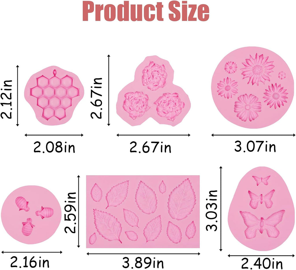 Flower Silicone Cake Mold 6 Pcs, Mini Leaf Fondant Mold for Chocolate Fall Silicone Molds Cake Decoration Candy Sugar Cupcake Topper Cake Pop Popsicle Polymer Clay Crafts