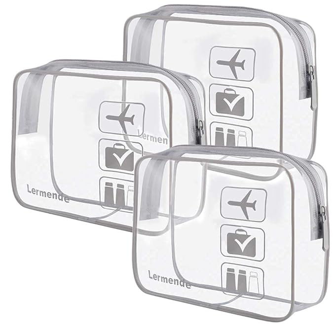 Lermende 2pcs Clear Toiletry Bag TSA Approved Travel Bag,Carry On for Travel,Airport Airline Accessories Compliant Bag,Quart Sized Makeup Cosmetic bag Women Men (Gray, 3 Pack)