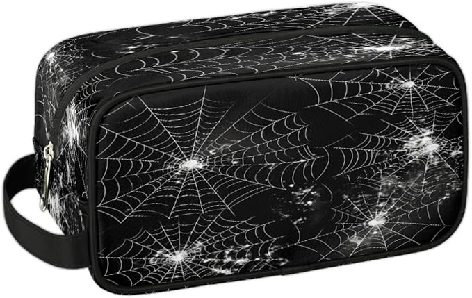 Spiders Web Hanging Toiletry Bag,Travel Hygiene Kits,Waterproof Makeup Carry-on Bags,Cosmetic Bag,Approved Shave Dopp Kit for Toiletries Shower Bathroom Halloween Accessories Gifts Black
