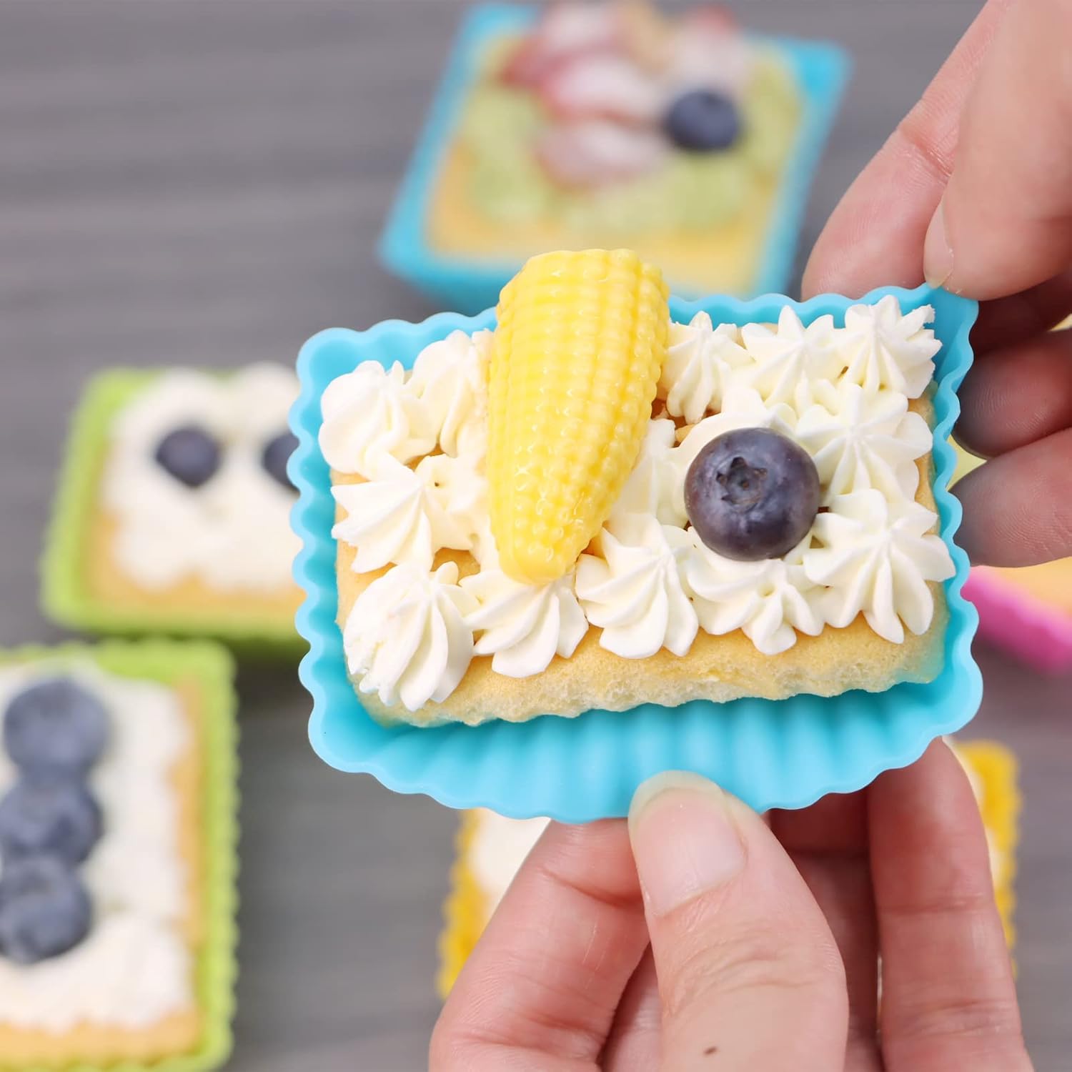 24Pack Silicone Muffin Cups, Reusable Cupcake Liners Molds for Baking, 3 Shapes Lunch Box Bento Dividers-Round, Square, and Rectangular (Colorsful, Large Size)