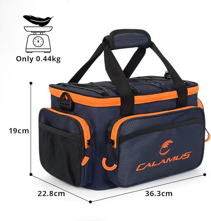 Calamus Fishing Tackle Bags - Fishing Bags for Saltwater or Freshwater Fishing - Rip-Stop PE - Padded Shoulder Strap - Pliers Storage -Orange