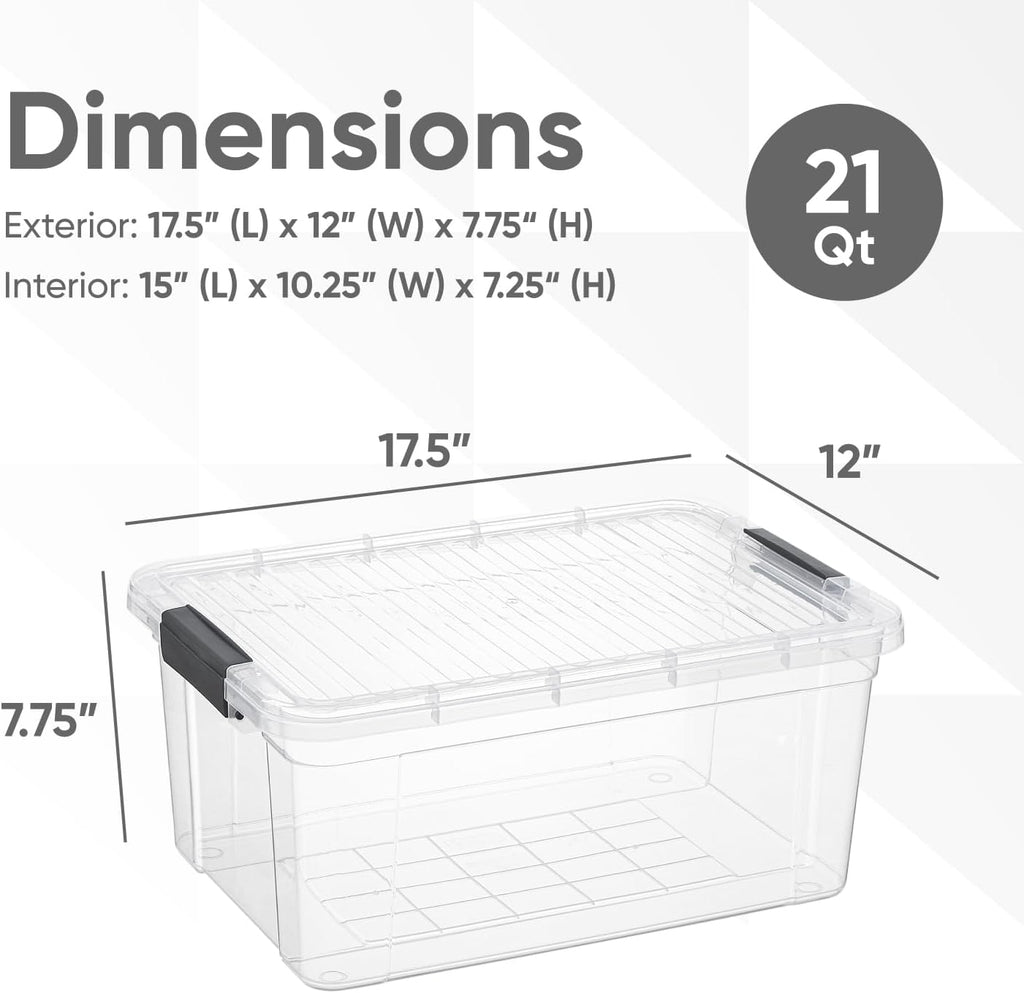 Superio Clear Storage Boxes with Lids, 20 Quart Plastic Container Bins for Organizing, Stackable Crates, BPA Free, Non Toxic, Odor Free, Organizers for Home, Office, School, and Dorm