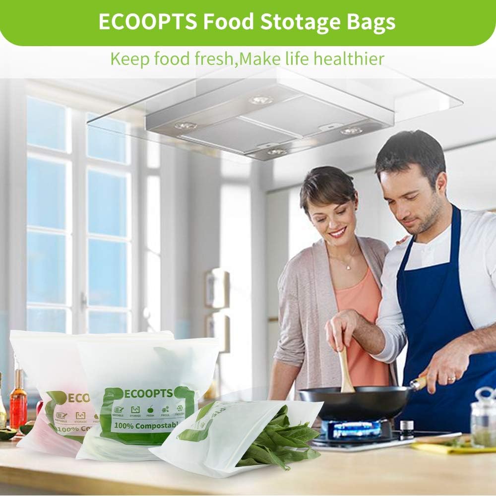100% Compostable Sandwich Zip Bag | ECO-Friendly Food Storage Bags | Freezer Bag | Plant-Based BPA-free | Seal well for Fruit,Food and Snack (1, Medium)