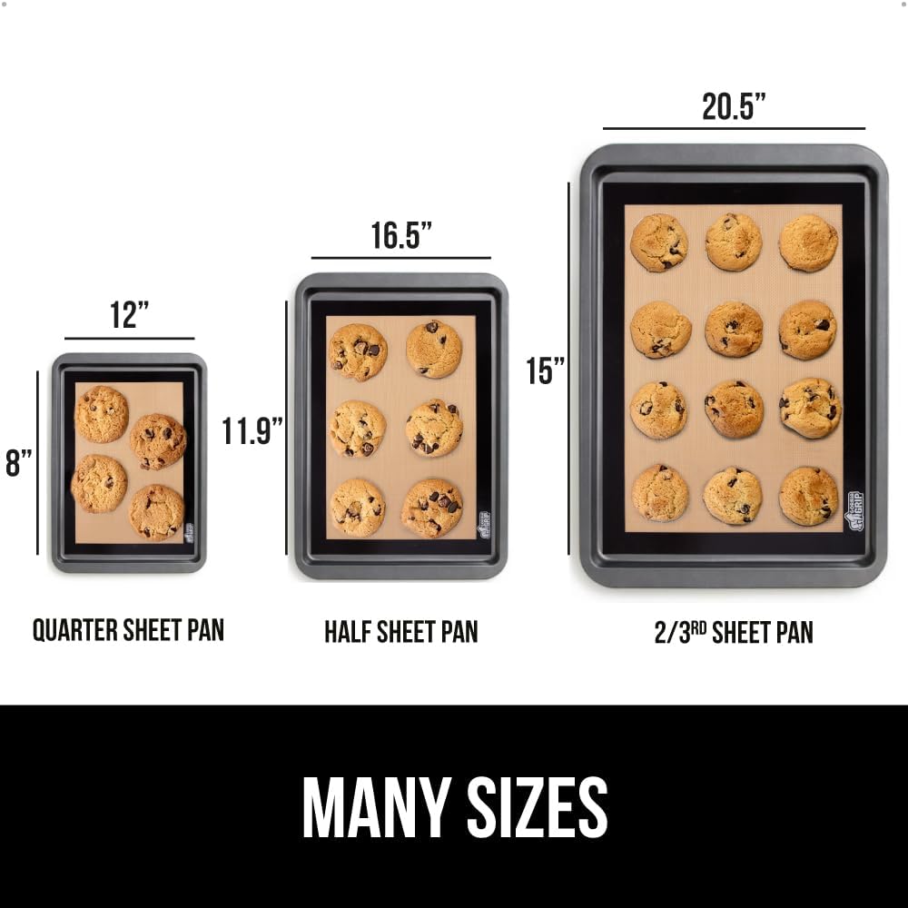 GORILLA GRIP Reusable Nonstick Silicone Baking Mat, 2 Pack, 16.5x11.87, BPA-Free Oven Safe Food Liner, For Cookie Sheets, No Mess Easy Clean Pastry Mats, Kitchen Essential, Half Sheet Size, Black