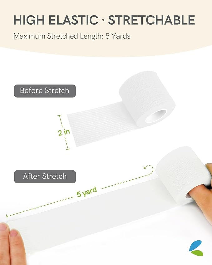 FriCARE Self Adhesive Bandage Wrap, Medical Tape in First Aid Kit, Cohesive Bandages for Wounds Sport Vet, FSA/HSA Eligible, 2 Inches X 5 Yards 6 Rolls, White