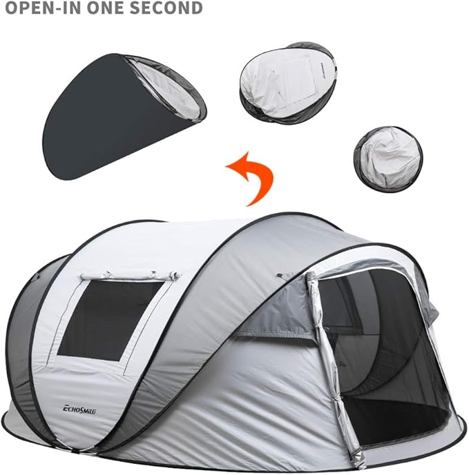 EchoSmile Camping Instant Pop Up Tent, 2/4/6/8/10 Person, Water Resistant Dome, Easy Setup for Camping Hiking and Outdoor, Portable with Carry Bag, 3 Season