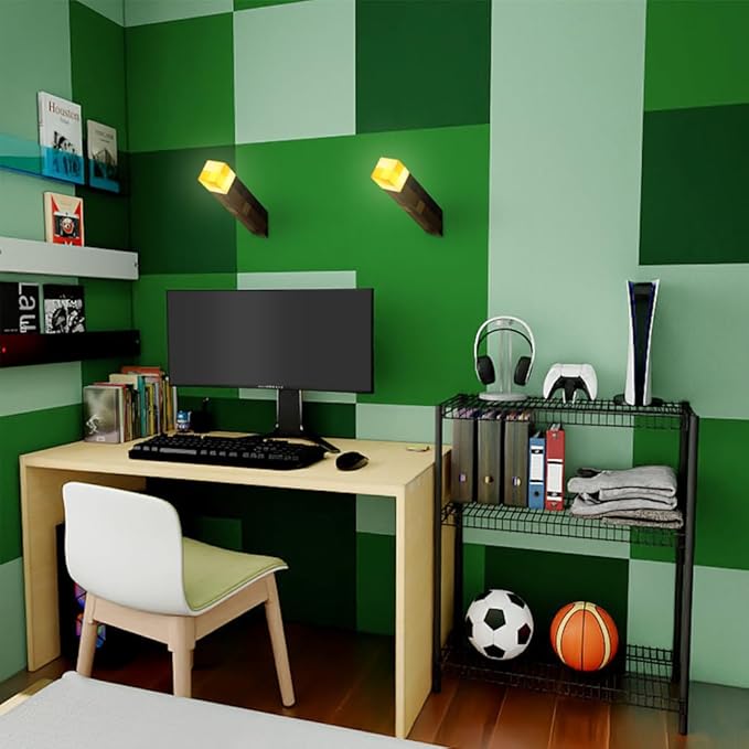 Light-up Wall Torch with 3 Lighting Levels - USB Rechargeable Night Lamp - Torch Light with Wall Mount & Hand Held, LED Lighting Torch for Kid's Bedroom Gaming Decoration