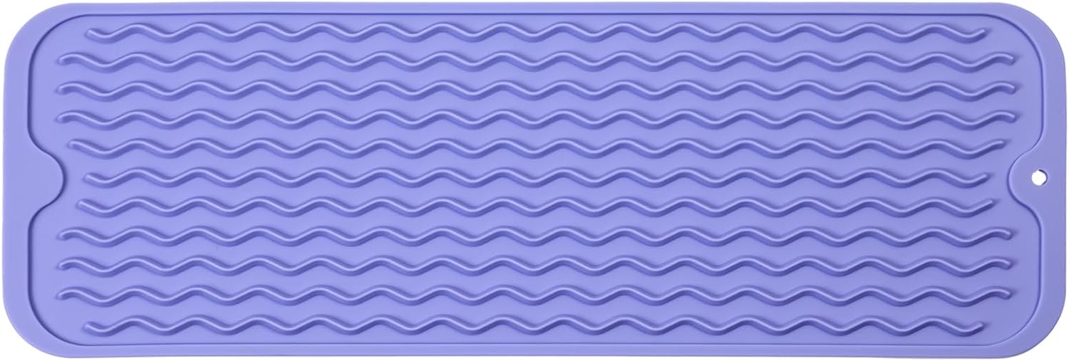 Silicone Dish Drying Mat for Multiple Usage,Easy clean,Eco-friendly,Heat-resistant Silicone Mat for Kitchen Counter,Sink,Bar,Bottle,or Cup Light Purple M 17 inches x 6 inches