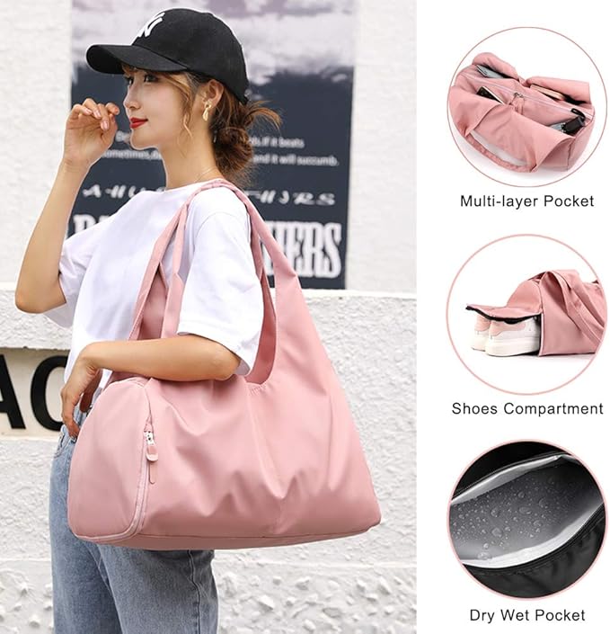 Sports Gym Bag with Wet Pocket and Shoes Compartment Travel Duffel Bag for Women and Men
