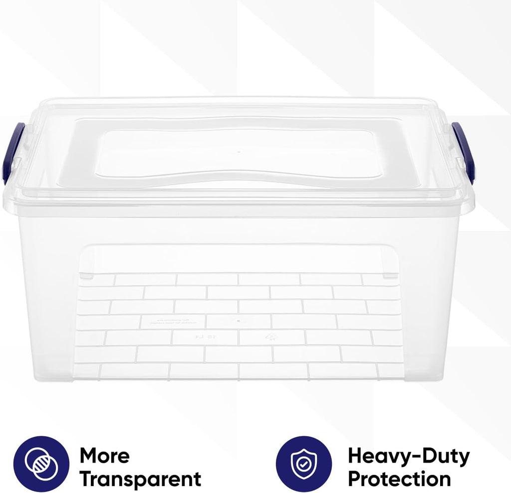 Superio Storage Bins with Lids, Clear Plastic Containers for Organizing, Stackable Totes, BPA Free, Odor Free, Organizer Boxes for Home, and Dorm (4 Pack, 28.5 Qt)