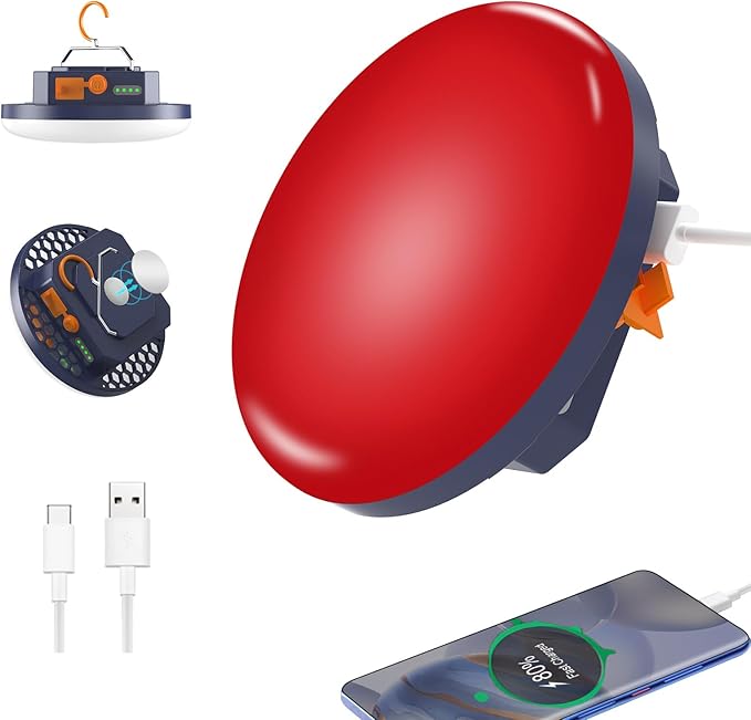 2025 Red Light Insect-Proof Camping Lamp10000mAh Rechargeable 3000LM Tent Camping Light, 6500K 24Hours Long Play Time , Outdoor Night Market Night Fishing Lantern