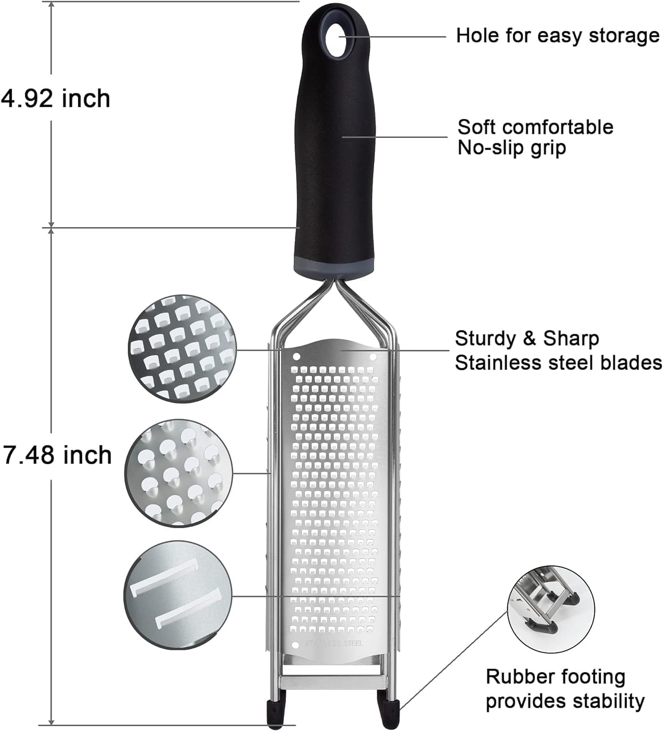 3 in 1 Cheese Grater Zester Citrus Lemon 304 Stainless Steel Zester Versatile Sharp Tool for Parmesan Cheese Ginger Garlic Nutmeg Chocolate Vegetables Fruits 12''